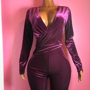 SHEIN Velvet Jumpsuit in Rich Purple